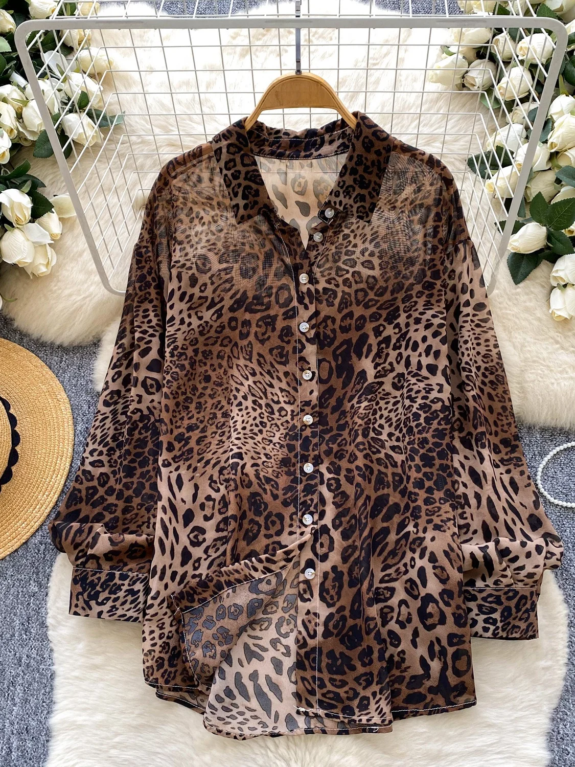 

Casual Sle Slimming Leopard Print Silk irt Women's Loose Fit Thin Autumn Spring Summer Spring Autumn Casual irt