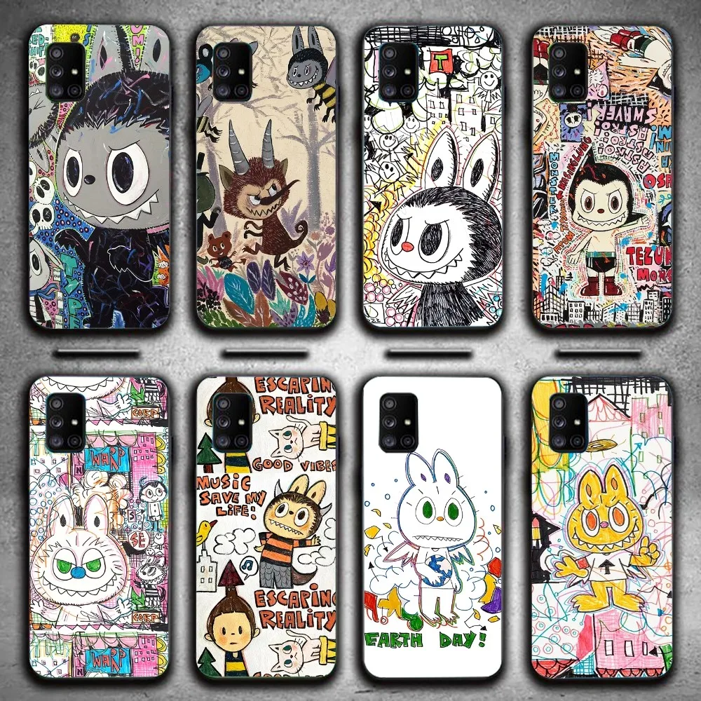 

Cute Labubu Graffiti Art Phone Case For Samsung Galaxy A52 A12 A51 S21 Edge S22ULTRA S23 S20LITE Plus ultra Black Cover