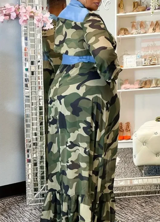 Robe ceinturée grande taille à imprimé camouflage patchwork