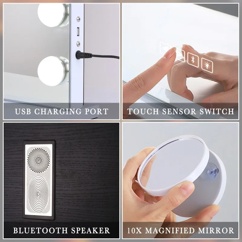 Hollywood Vanity Makeup Mirror 31.49''×22.83'' USB Port With Lights 18 LED Bulbs Wall Mount 3 Color Smart Control