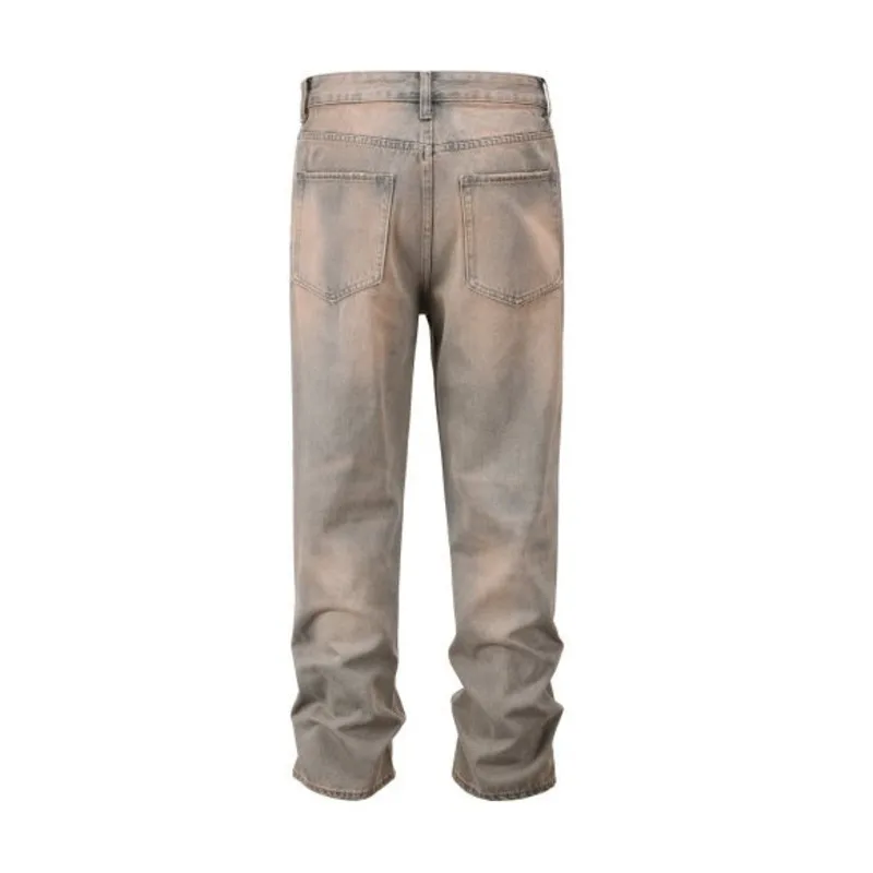HKSH Spring New Men Tide Retro High Street Trendy Washed Patchwork Loose Straight Jeans Women Distressed Denim Pants Y2K HK24659