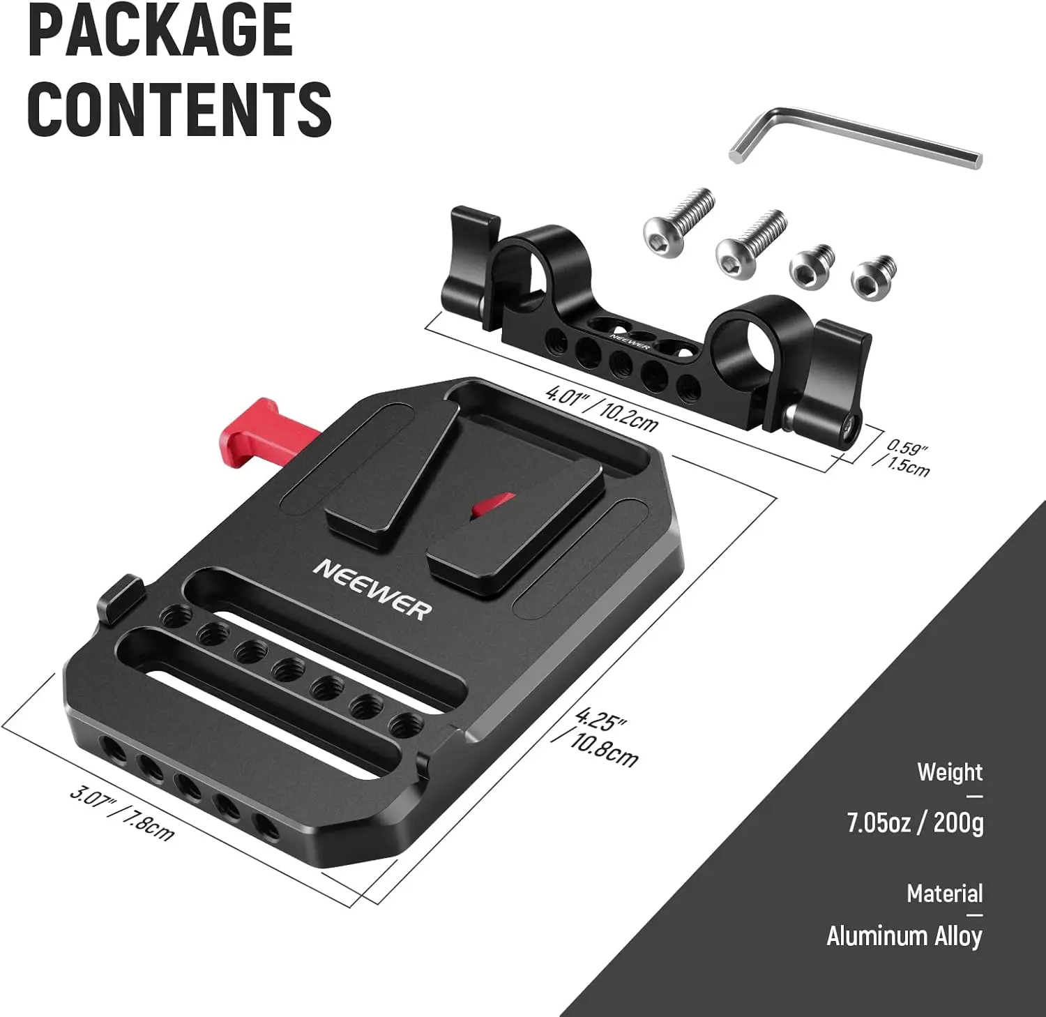 NEEWER V Mount Battery Plate with Dual 15mm Rod Clamps Metal V Lock Battery Mounting Plate Fits Camera Cage Rig