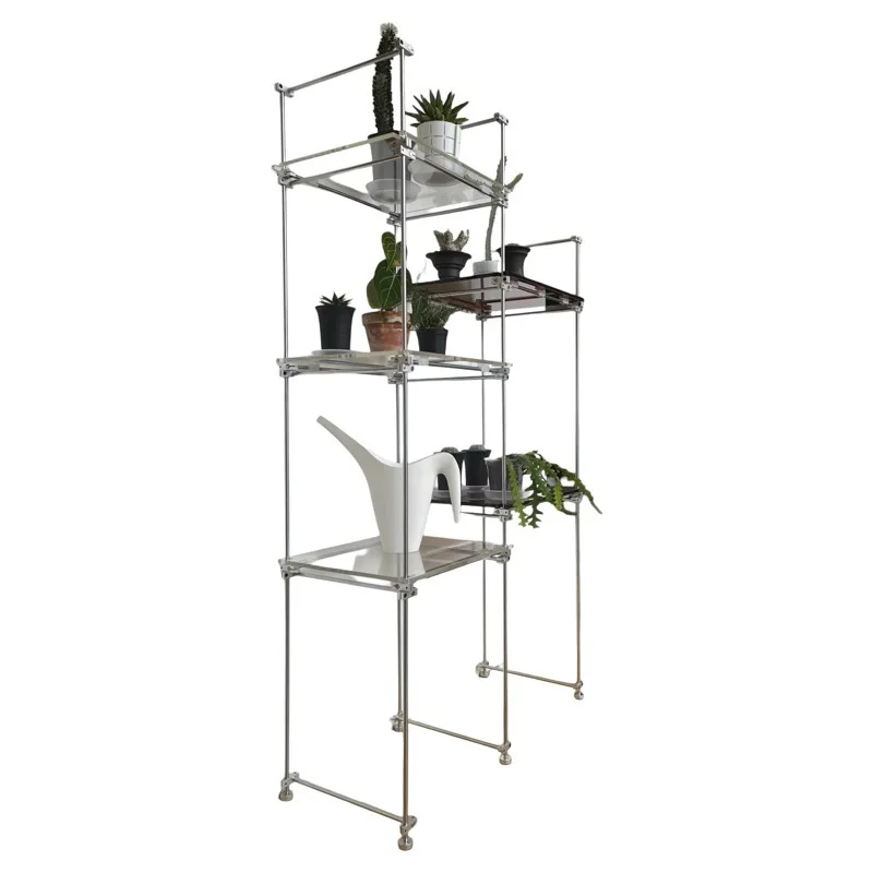 

Floor standing optical axis partition multi-layer bookshelf Japanese stainless steel acrylic storage rack flower rack