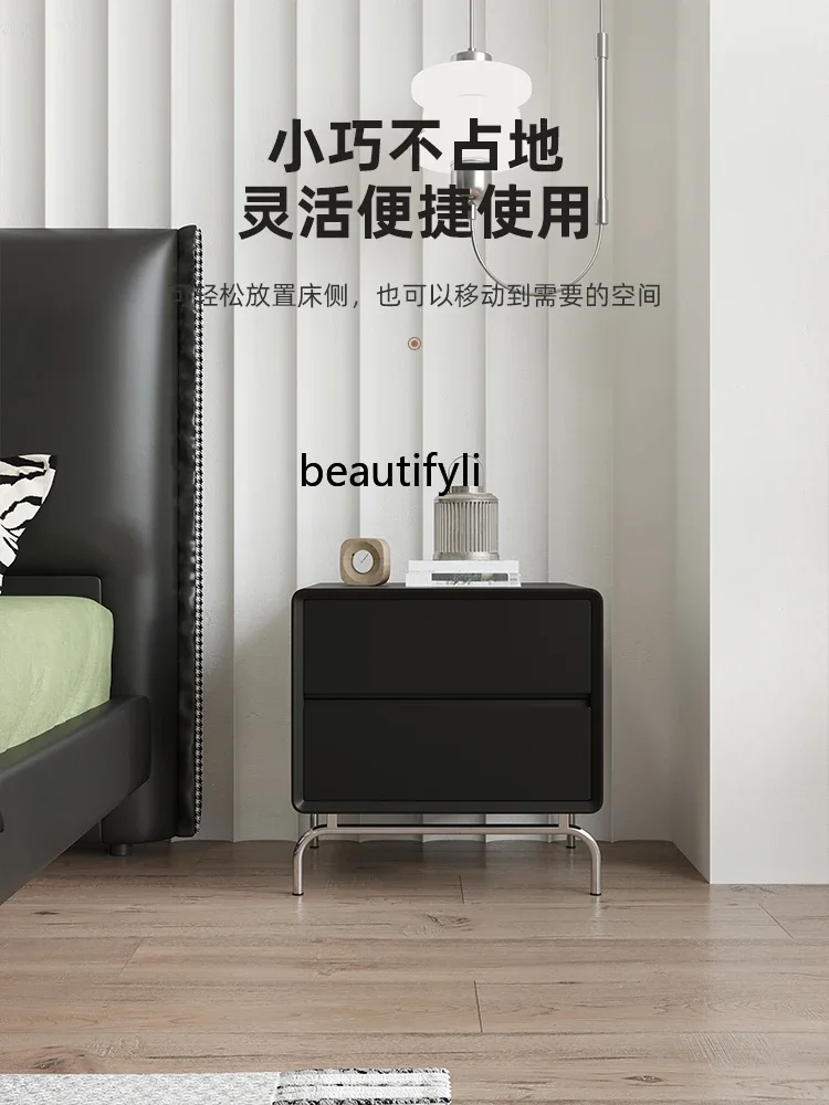 

07Bedside Table Modern Black Minimalist Bedside Cabinet Storage Cabinet Bedroom