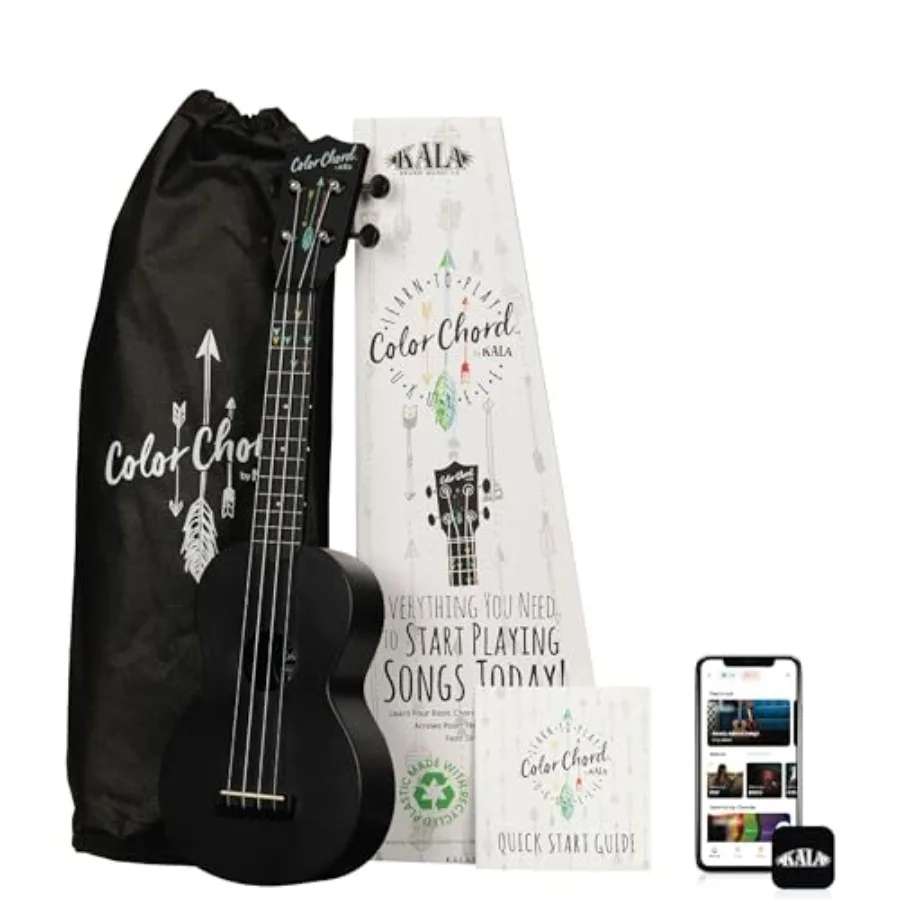 

Kala Learn To Play Color Chord Recycled Ukulele Soprano Beginner Starter Kit in Colorful Design with Easy-Play Chords and Susta