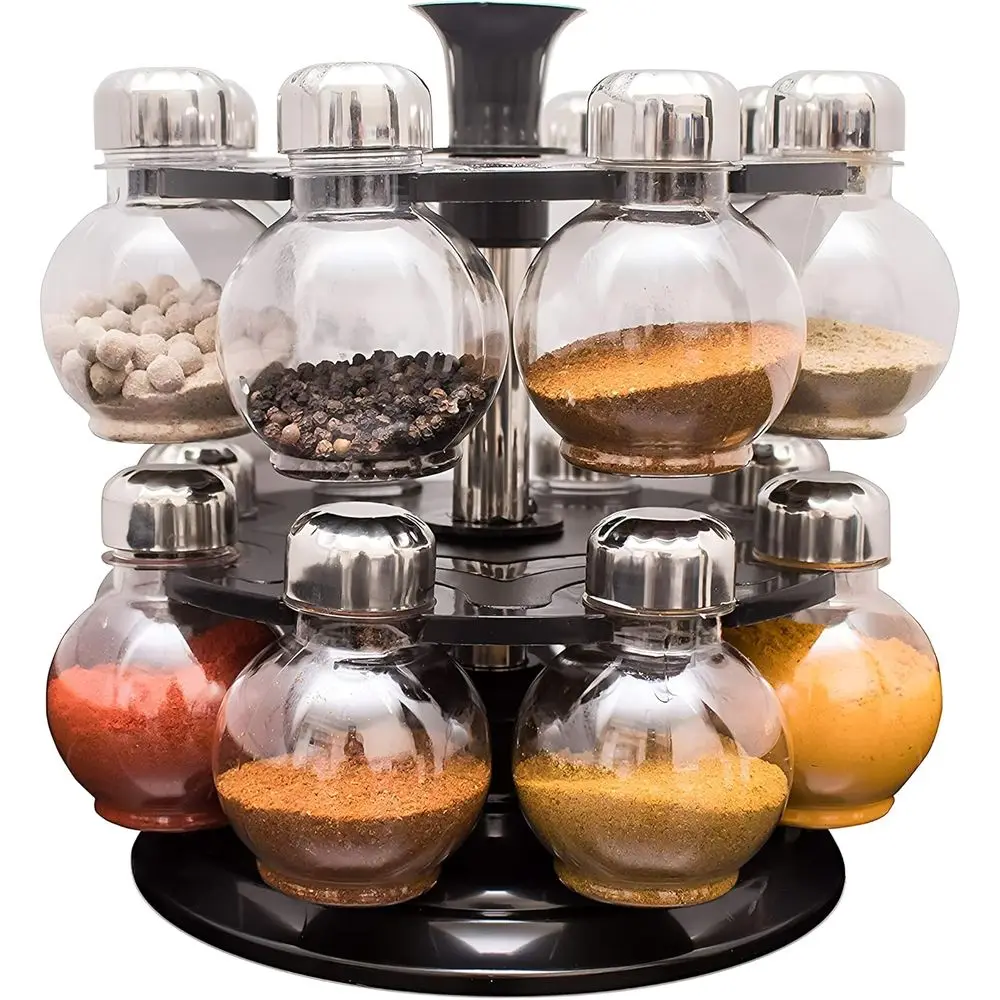 Juego de 16 piezas de estante giratorio de plástico para especias | Contenedor Grande para Masala | Organizador de Almacenamiento para Cocina