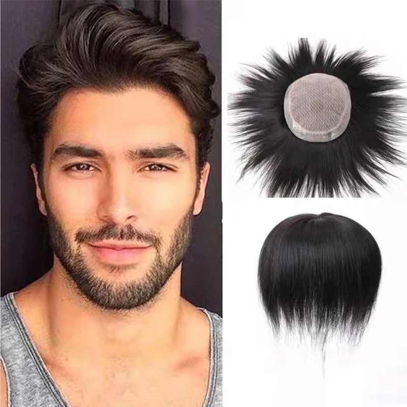 Natural Black Soft Men Toupee Mono+Pu Base Human Hair Wig Men's Capillary Prosthesis Durable System Australia French Lace Toupee