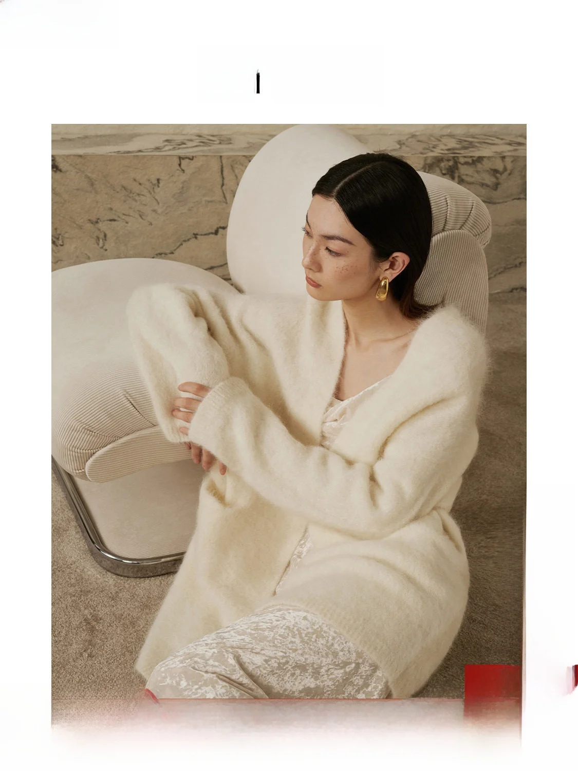 

ZhiZhi Long Sve Knitted Cardigan Women's Early Spring High-End Feeling Plum Yellow Rain Camel Hair Coat Simple Commute Sle