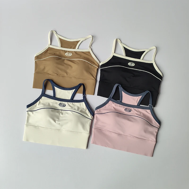 New Contrasting American Retro Sports Lingerie with High Strength Chest Pad Yoga Beautiful Back Commuting Gym Outer Wear Vest