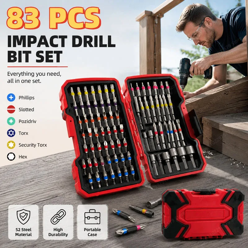 Multi‑Specification 83‑Piece Screw Drill Bit Socket Set Wear‑Resistant Screwdriver Bit Manual Electric Repair Combination Tool.