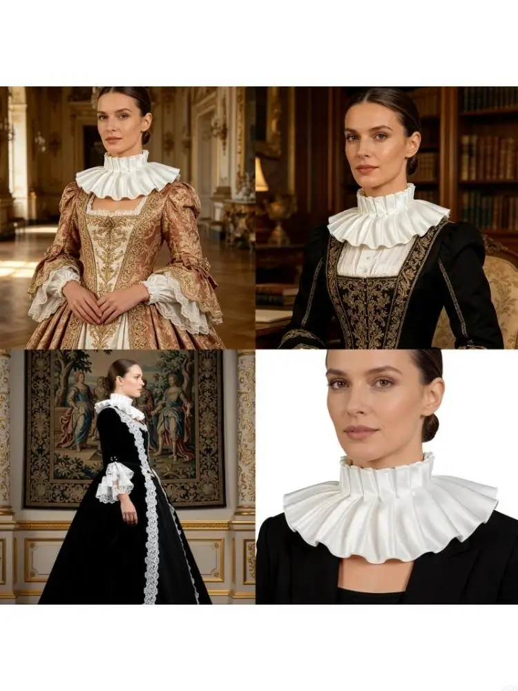 Victorian Detachable Collar For Women Theme Event Dressingup Adjustable Ruffle Collar Neckpiece For Casual Formal Wear 6XDA