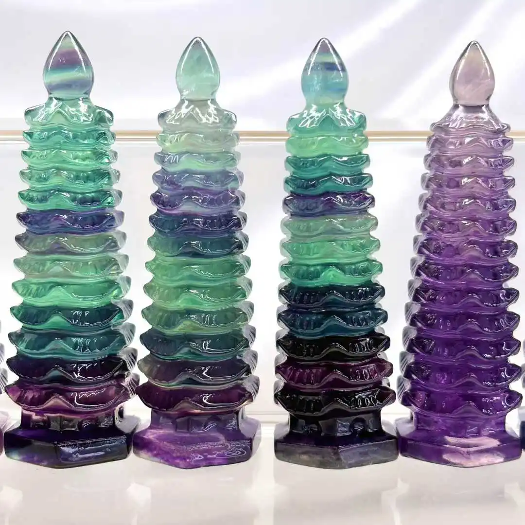 8cm Thirteen-story Wenchang Tower Natural Fluorite Crystal Pagoda Of Cultural Prosperity Student Gift Study Decor