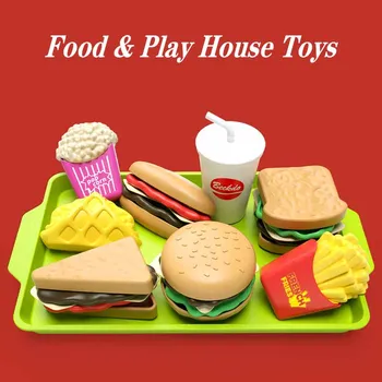 Juego de Casa de juegos para niños, simulación de hamburguesa, patatas fritas, bebida de perro caliente, sándwich, cocina, juego de comida, juguetes educativos