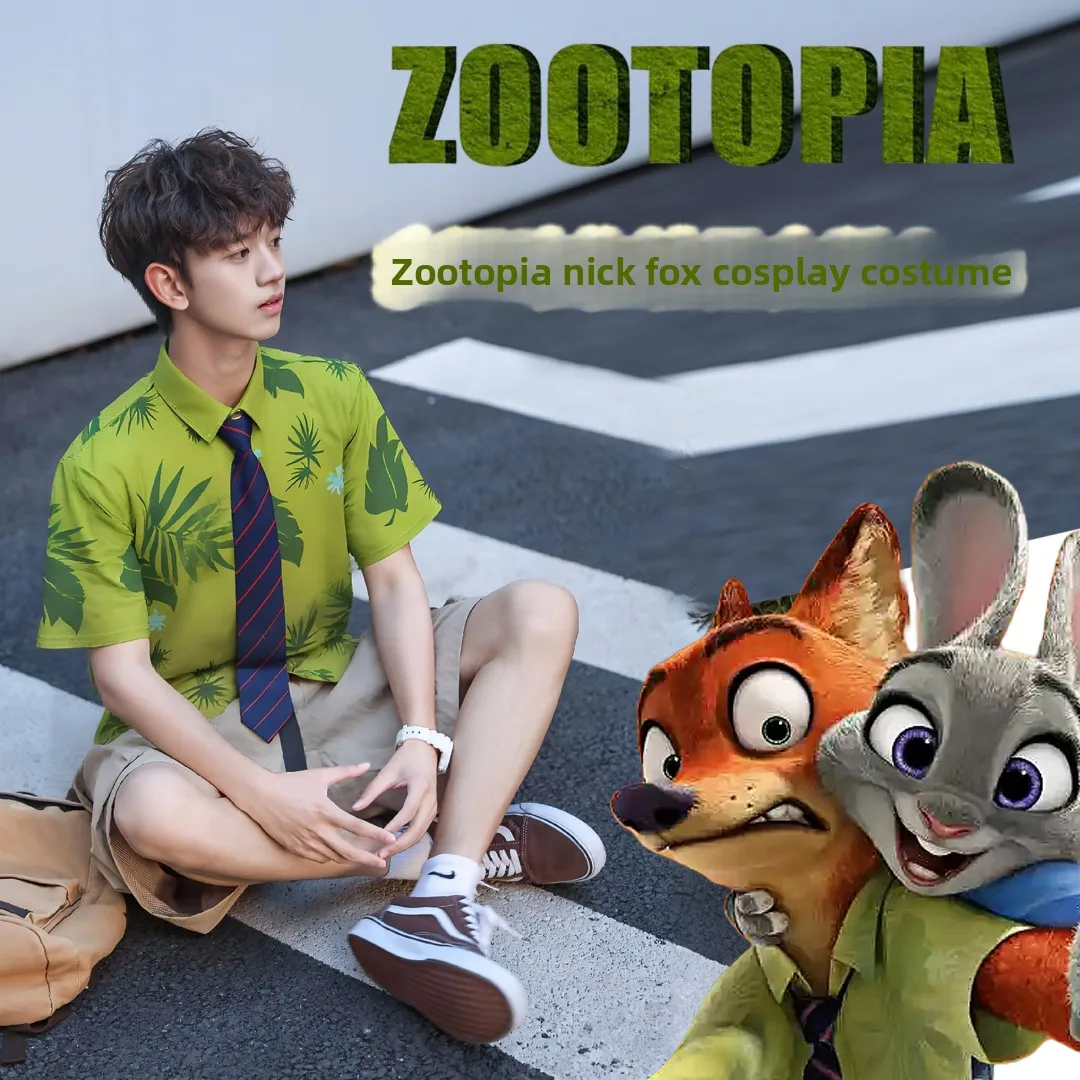 زي تنكري لشخصية نيك فوكس من فيلم زوتوبيا، قميص وربطة عنق وشارة شرطة، إكسسوار للهالوين والمعارض، طقم زي رجالي متوفر