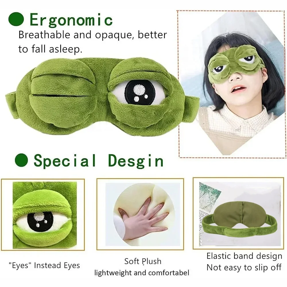 3D Sad Frog Sleep Mask Natural Sleeping Eyeshade Cover Shade Eye Patch Women Men Soft Portable Blindfold Travel Rest Eyepatch image 3