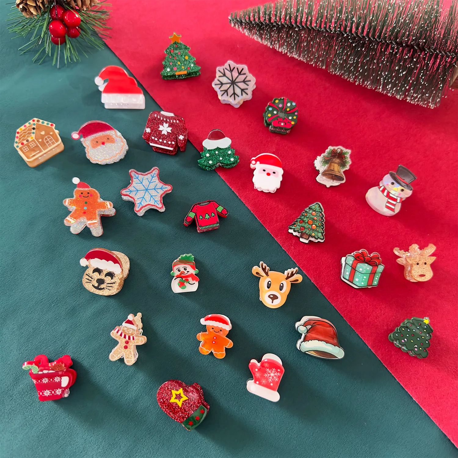 Christmas Hair Clips Mini Claw Gingerbread Man Santa Snowman Tree Side Bangs Baby Hair Grips Festive Decor
