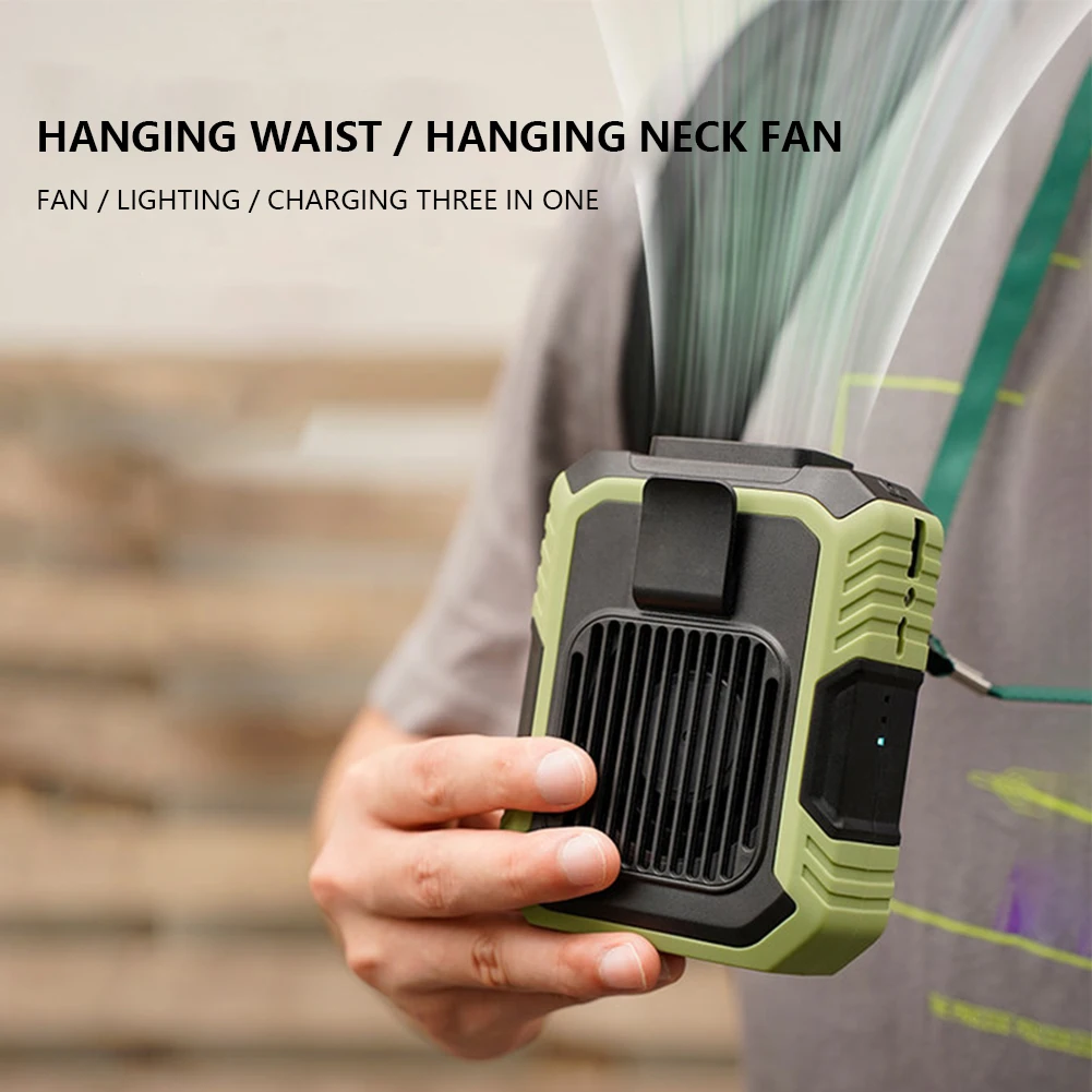 4000mAh Portable Waist Fan USB Rechargeable Hanging Neck Fan 3 Speed Adjustable Waist Clip Fan Emergency Power Bank for Outdoor