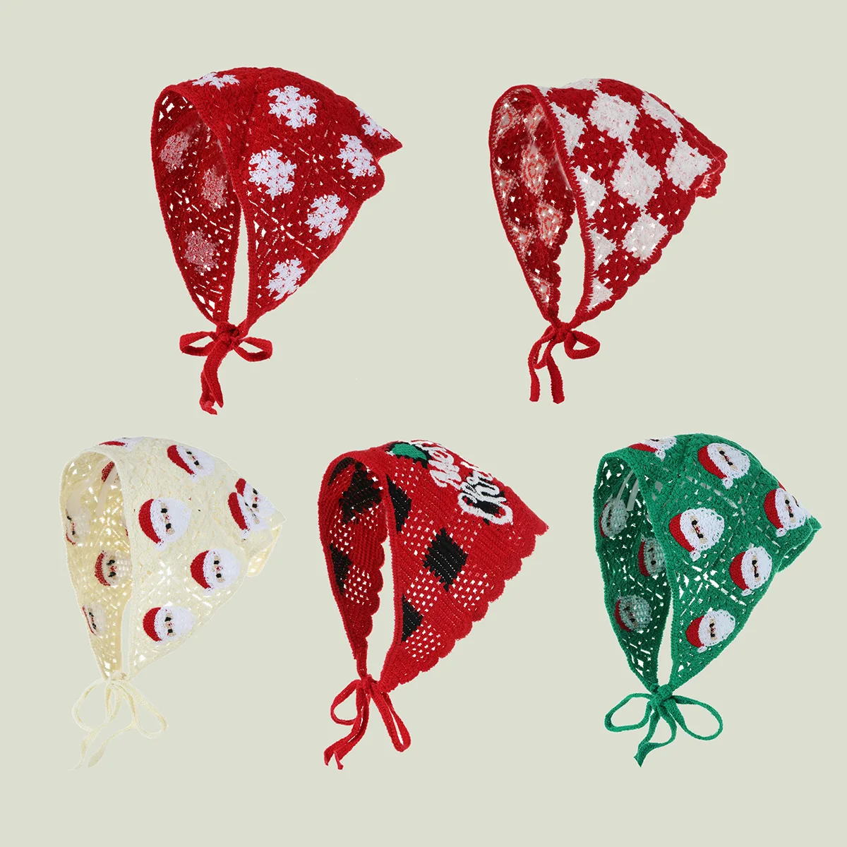 

Christmas Headscarf Handmade Knitted Headband Santa Triangle Towel Travel Photo Crochet Hair Accessories