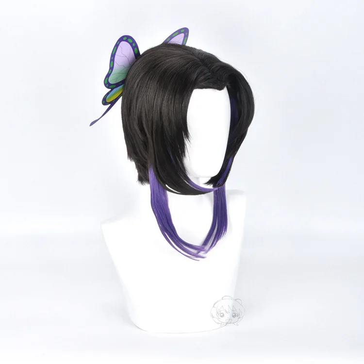 Kochou Shinobu Cosplay Perücken Halloween Party Performance Perücken Frauen Schwarz Lila Farbverlauf Haar Japanische Anime Kostüm Zubehör