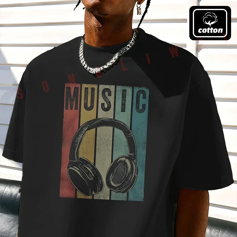 

2026 Shirt Cotton Casual PAYEAH Electronic Music Lover DJ Gift Vintage Retro Headphones Moto T-shirts Mens Summer Top Tee