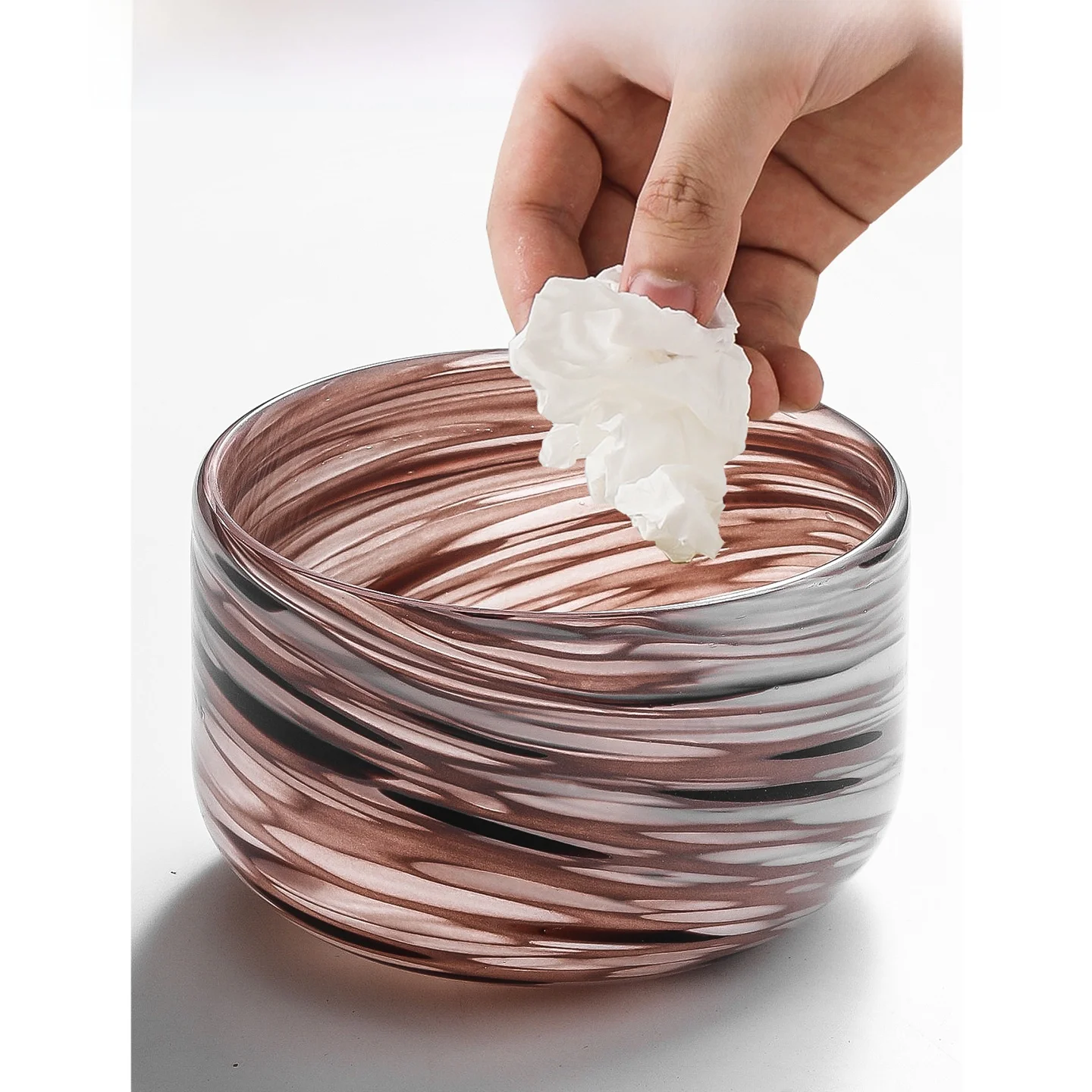 

Glass Desktop Trash Can Living Room Coffee Table Decorative Ornament Creative Storage Bucket Tabletop Decoration Accessories