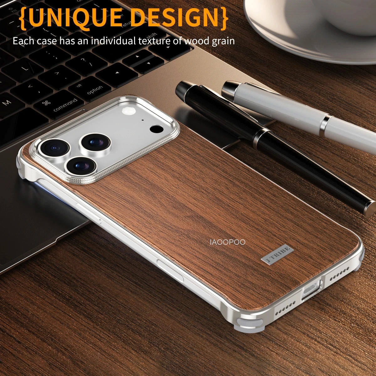 

Wooden Backboard Aluminum Metal Case For iPhone 17 Pro Max 16 15 Pro Max Magnetic Charging Drop proof Cover