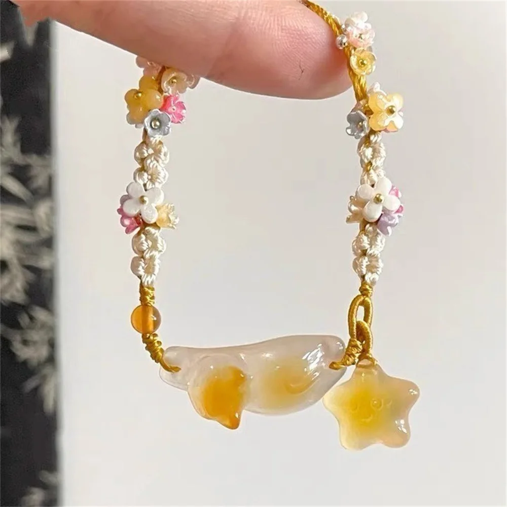 Osmanthus Ice Transparent Orange Cat Star Acrylic Bracelet with New Chinese Design Sweet Flower Weaving Handmade for Best Frends