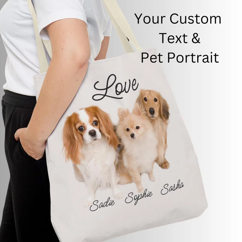 

Personalized Pet Portrait Tote Bag Pet Lover Gift Memorial Dog Cat Owner Shopping Bag Customized Pet Bag for Dog Mom Dad Bestie