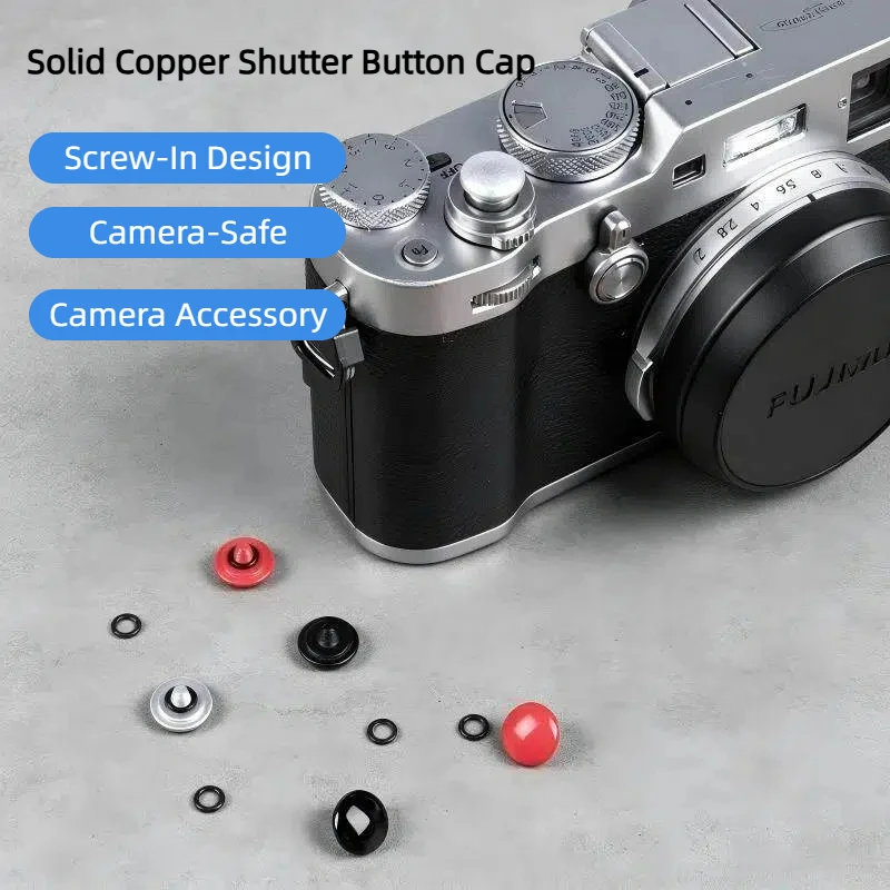 Camera Shutter Button Cap Screw-In Copper Convex, Soft Release Button Anti-Slip Rubber Washer For Fujifilm X100V X-T5 Leica M