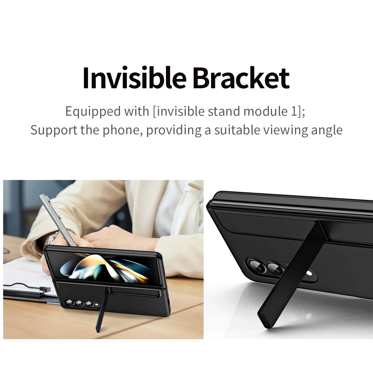 For Samsung Galaxy Z Fold 4 3 Case Removable Pen Holder Invisible Bracket Kickstand Hard PC Matte Advanced Cover with Touch Pen