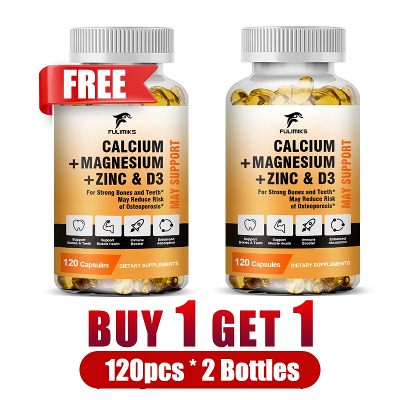 

Капсулы с комплексом кальция, магния и цинка, с витамином D3, для поддержки костей, зубов, сердца, здоровья мышц и укрепления иммунитета.