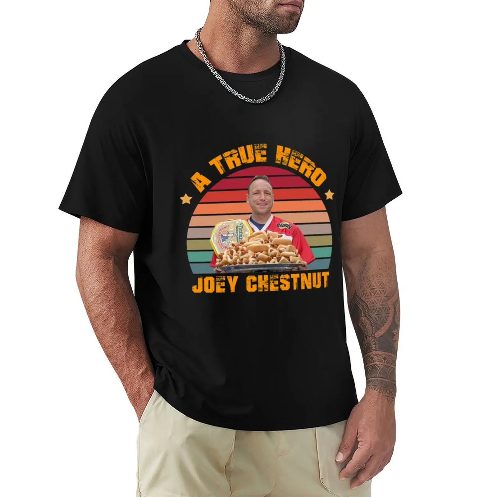 

joey chestnut a true hero Cla T-Shirt animal prinfor boys Funny t-shirts graphics blue lock mens graphic t-shirts hip hop