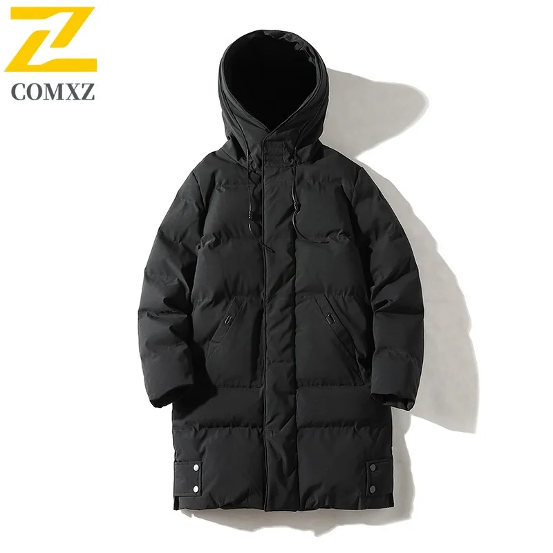 COMXZ 2025 Winter Fashion Stand Collar Cotton Jacket Hooded Winter Waterproof Windproof Outdoor Casual Warm Coat Men Streetwear