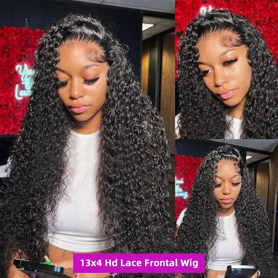 Wig Rambut Asli Deep Wave Lace Front untuk Wanita, 13x4 HD Deep Curly Lace Front Wig Rambut Asli Pre Plucked Deep Wave Lace