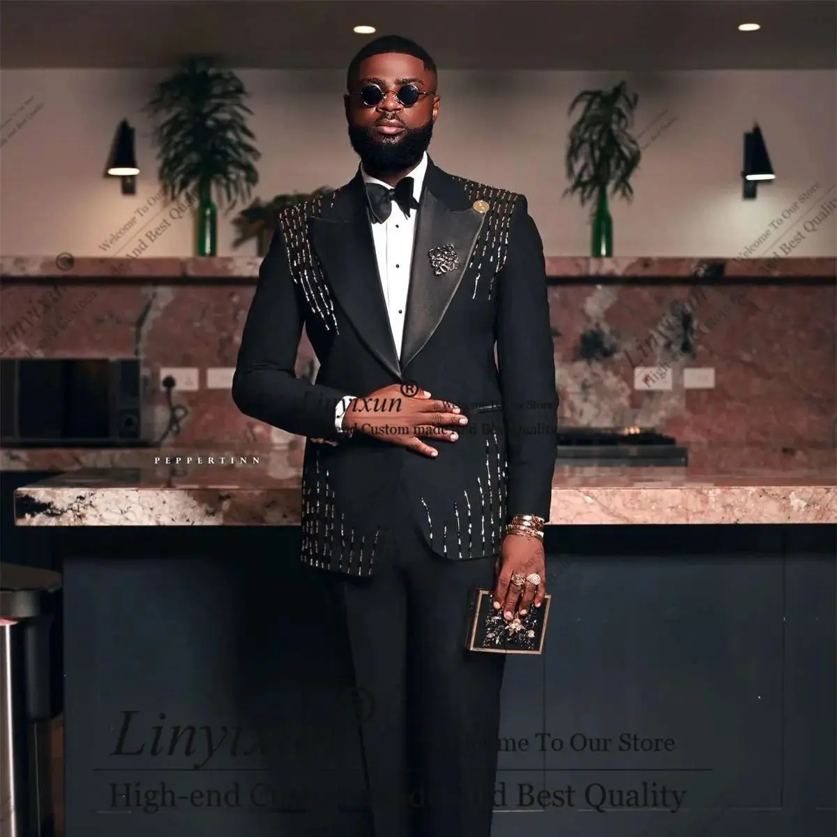 

Красивые мужские костюмы с бусинами и кристаллами по индивидуальному заказу, мужской пиджак для выпускного вечера из 2 предметов, свадебные смокинги для жениха с остроконечными лацканами