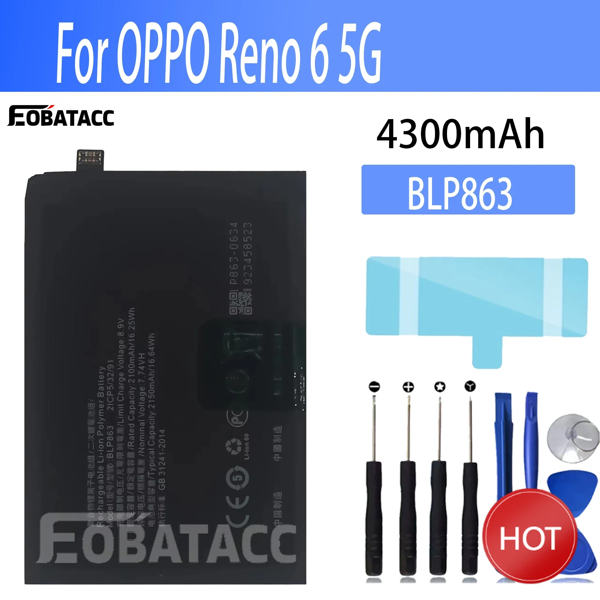 100% New Original Battery BLP863  For OPPO Reno 6 5G Battery + Free Tools