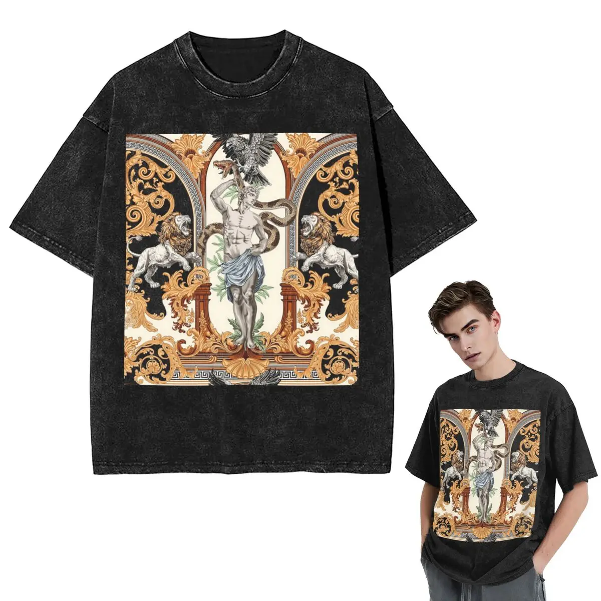 

Уличная одежда Футболки «Испоминание Аполлона» Древнегреческая мифология Вымытая футболка с короткими рукавами Топы в стиле хип-хоп Футболки для мужчин и женщин