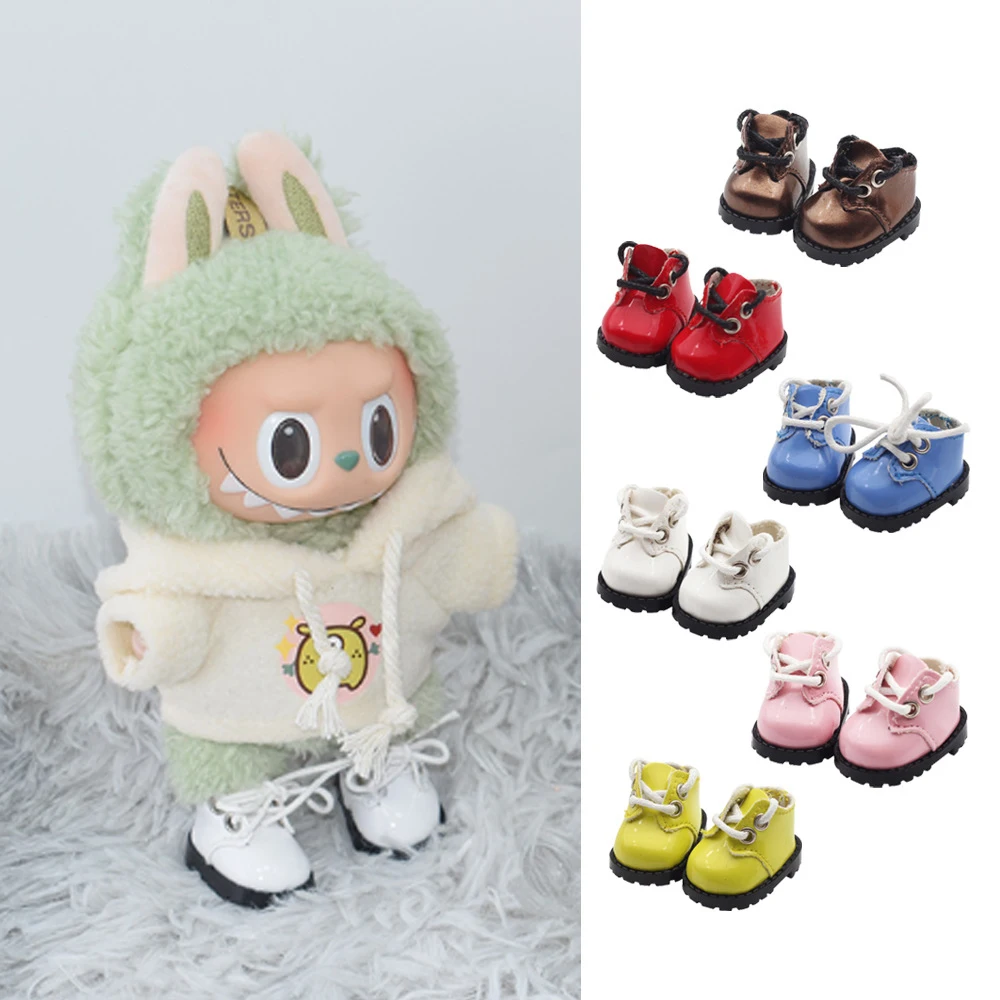 Para zapatos Labubu (3,8*2,3 cm) para macarrón Labubu de 17 cm y EXO de 10 cm/zapatos de dedo de muñeca de algodón, zapatos de cuero para muñeca