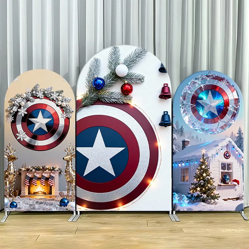 

Arch Backdrop Cover Single Side Captain America Holiday Festive Christmas Shield Party Decoration Photo Booth Background Props
