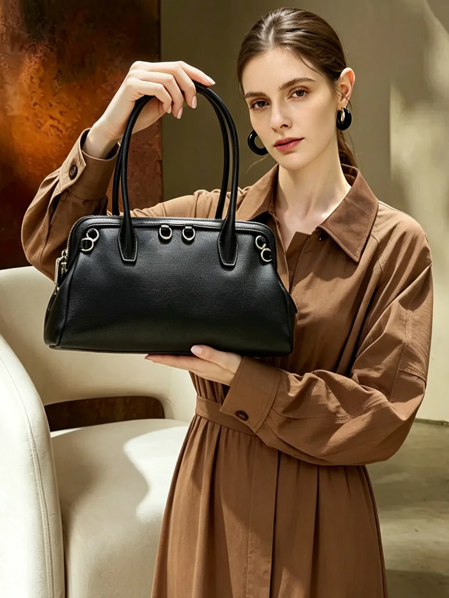 2026 Spring Summer New Large Capacity Genuine Leather Tote Bag, European Style Soft Leather Big Shoulder Bag, Minimalist Casual