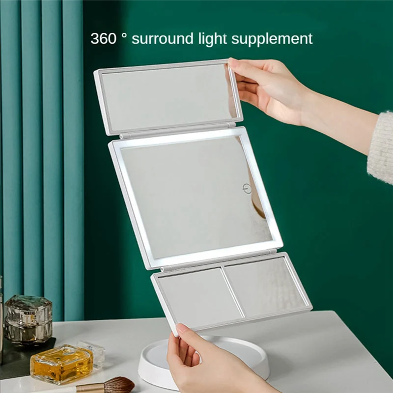 AA20-Vanity Espelho 3X Ampliação Cosmética 3 Espelhos de Maquiagem Dobráveis 270 Rotação Stepless Dimmer Espelhos de Mesa de Beleza