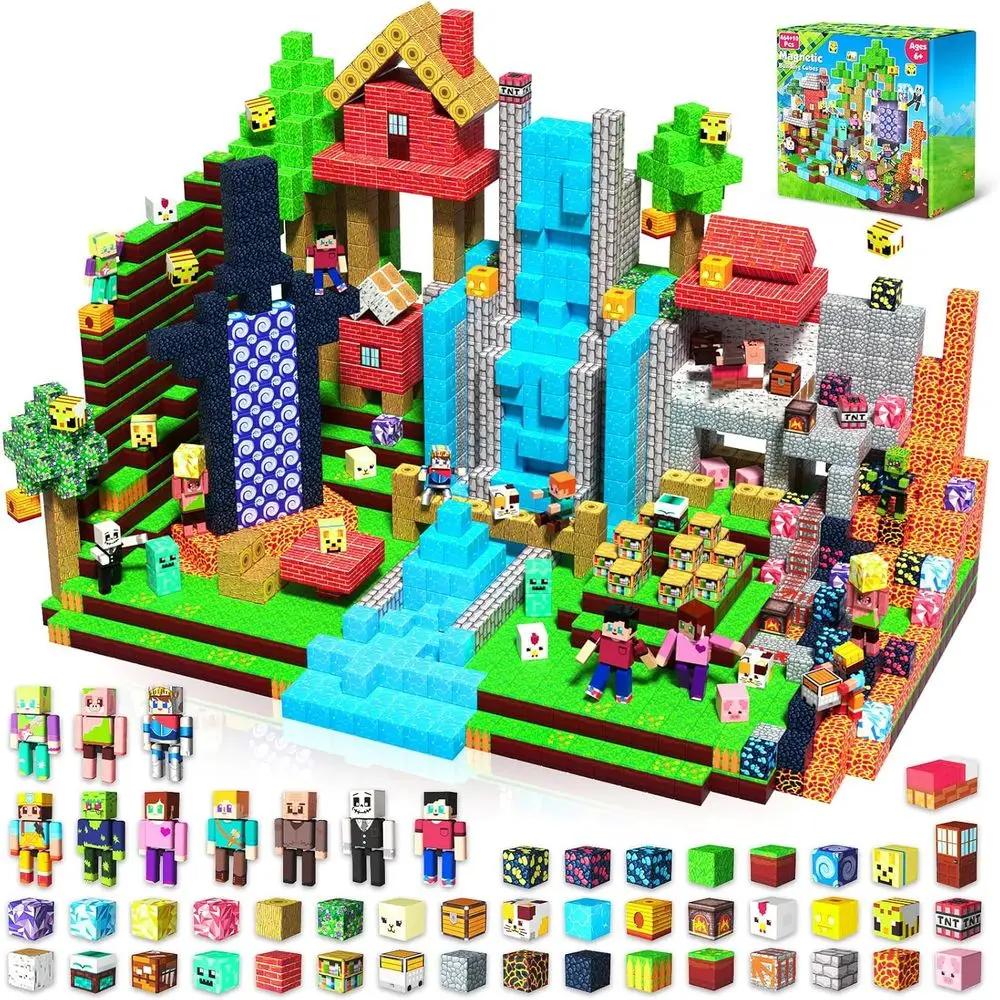 Set di blocchi magnetici STEM 2025 con 10 action figure - 464 pezzi di giocattoli educativi per bambini, regalo di Natale ideale