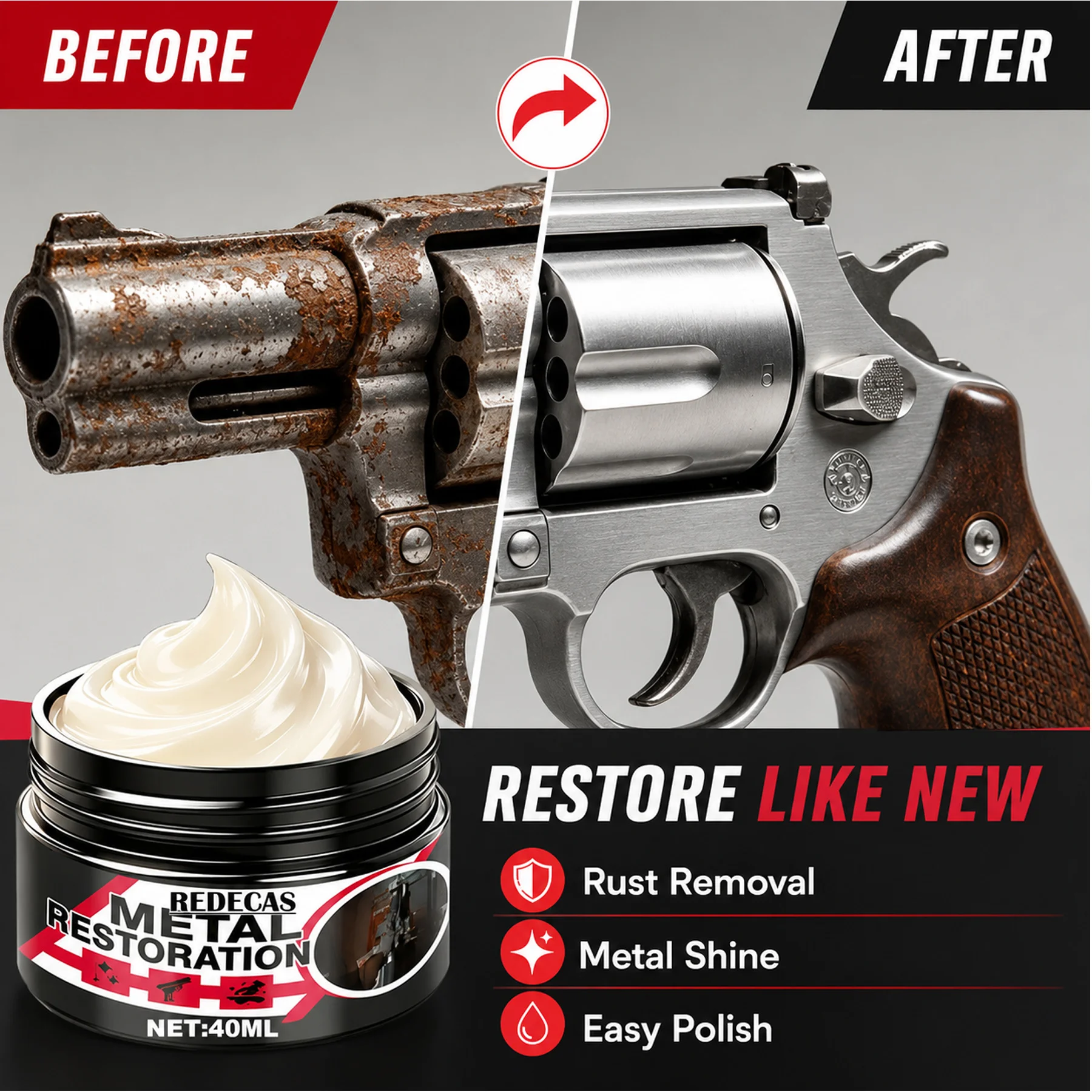 Rust Remover Paste with Sponge, Restore & Polish Rusted Metal, Prevent Re-Rust, Extend Service Life, for Hunting Use