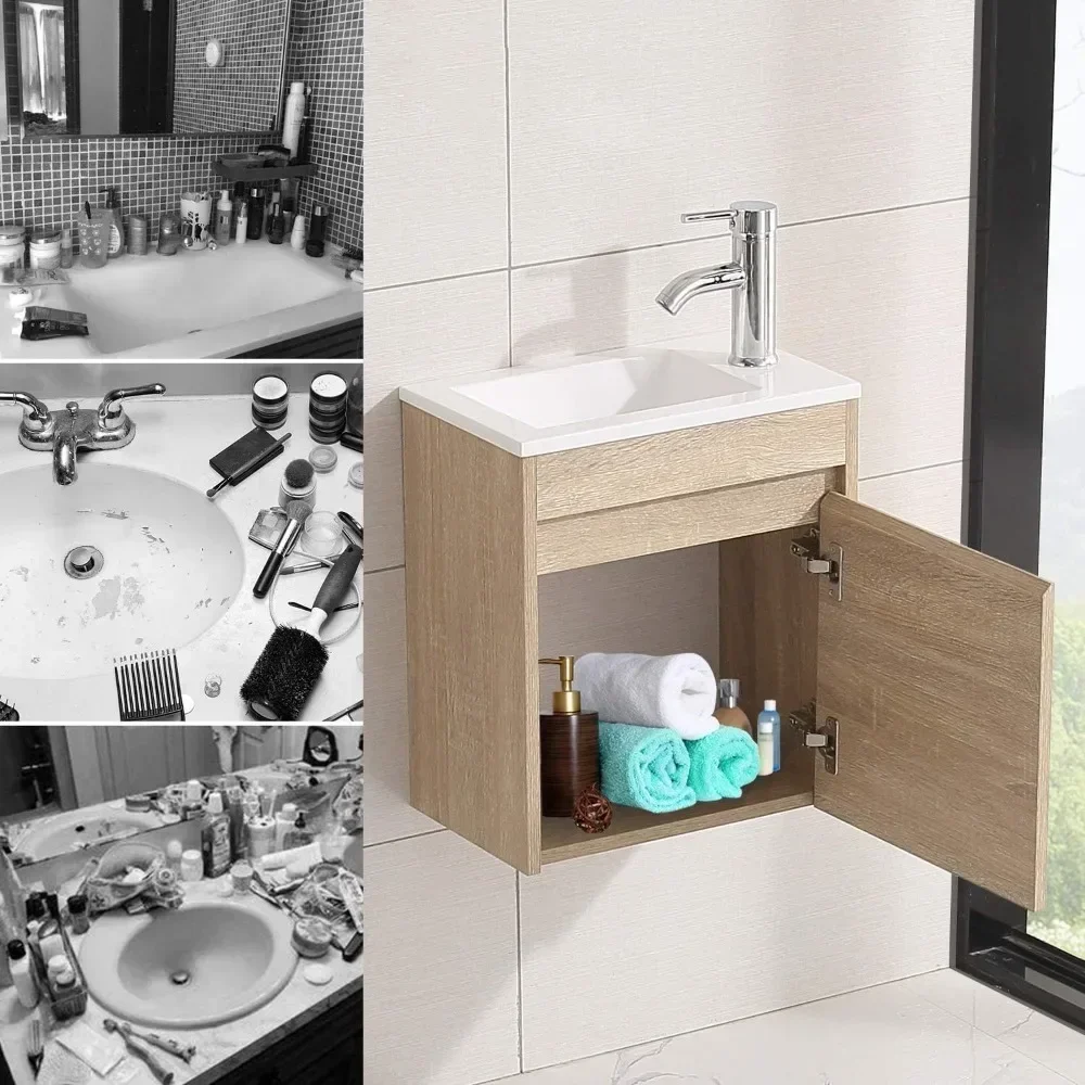 Mobile da bagno con lavabo singolo, mobile da bagno moderno galleggiante con lavabo per piccoli spazi