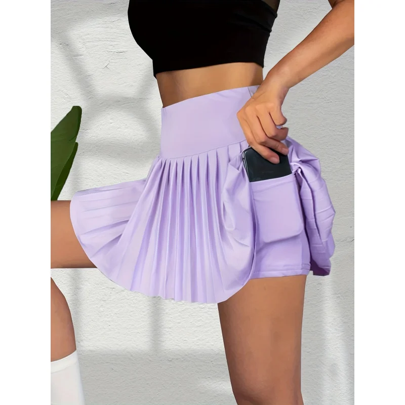 

Women's High-Waisted Pink Skirt with Pockets - Stretchy Polyester, Ruffled Hem, Casual Midi Skirt for Outfits