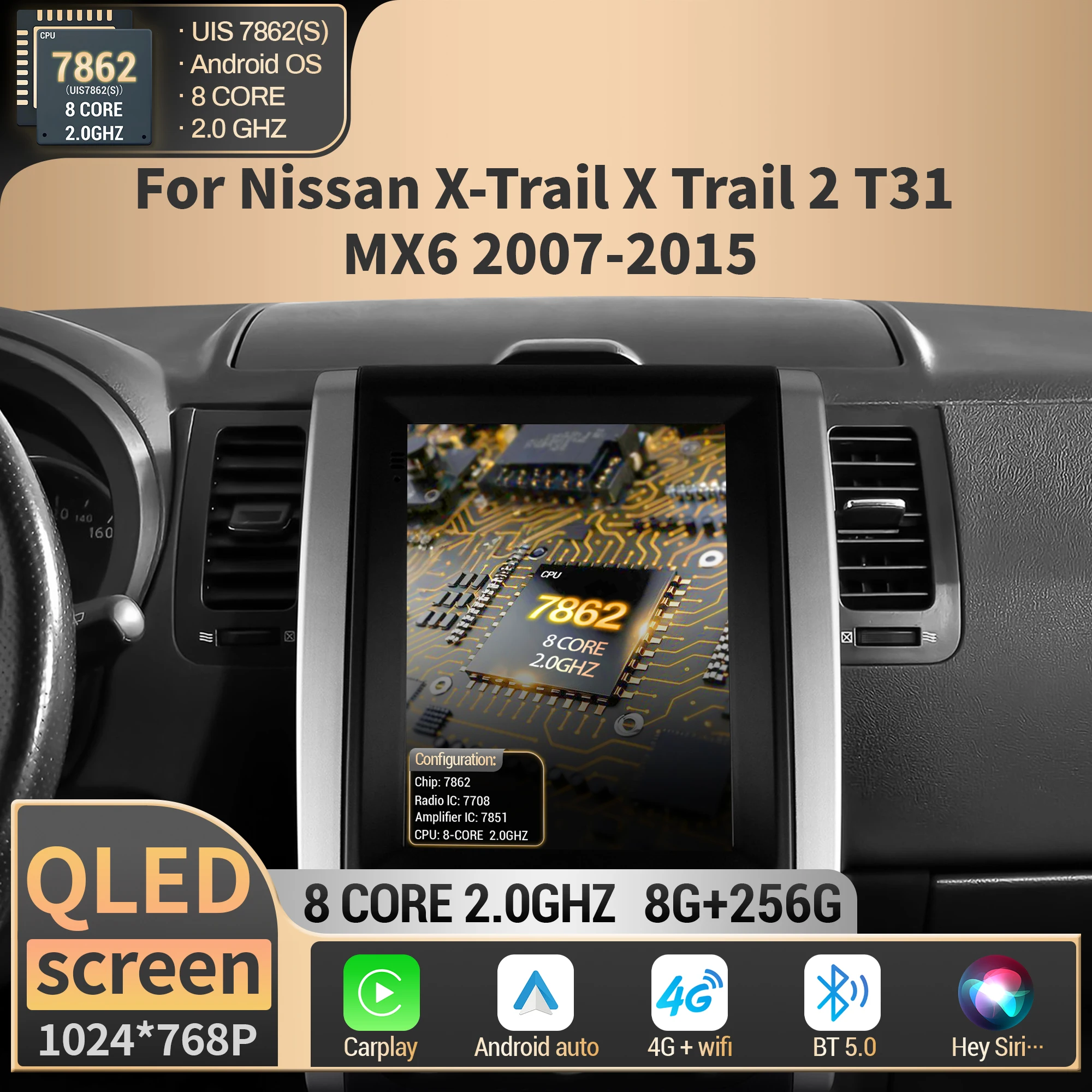 

9.7″For Nissan X-Trail X Trail 2 T31 MX6 2007 2008 2009 2010 2011 2012-2015 Car Radio Multimedia 4G BT CarPlay QLED Screen