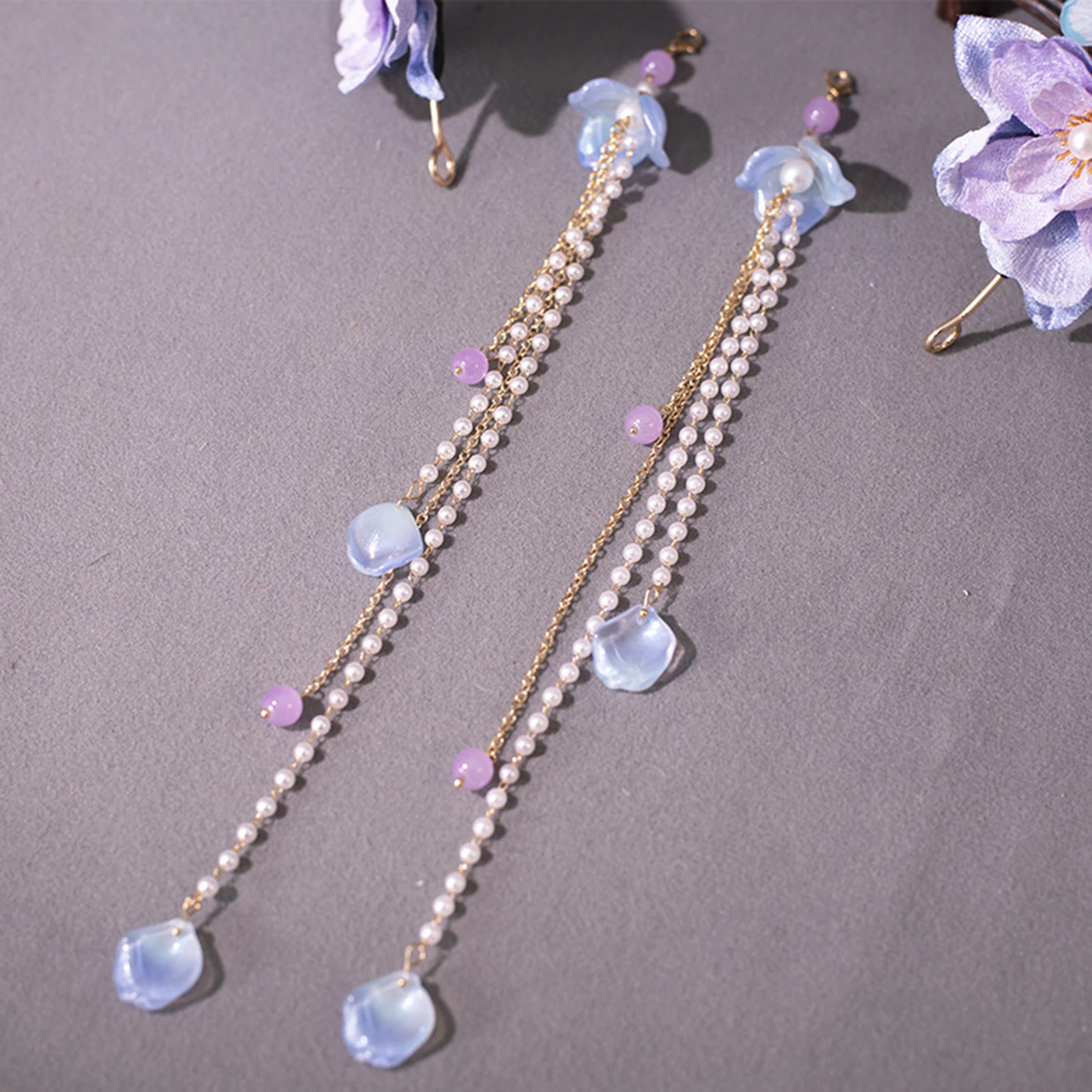 Temperament Hair Hoop Long Tassel Hairband Purple Floral Headbands Chinese Hanfu Hair Accessories Retro Bridal Prom Hair Jewelry