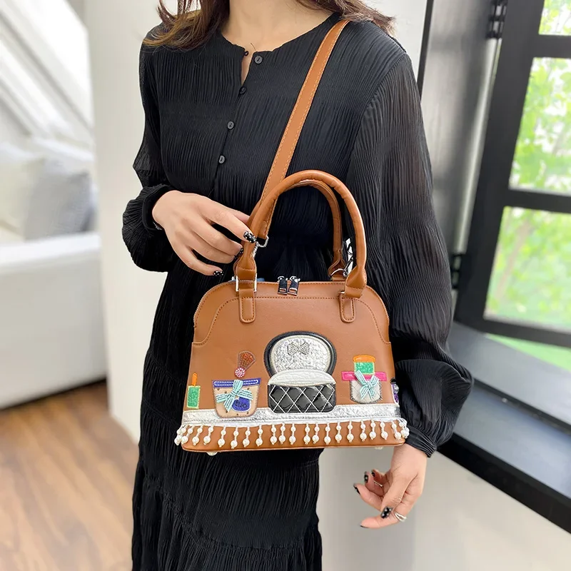 High Quality Embroidered Fabric Handbag for Women Luxury Designer Crossbody Bags Cute Push Shoulder Bag Brand Shell Bag