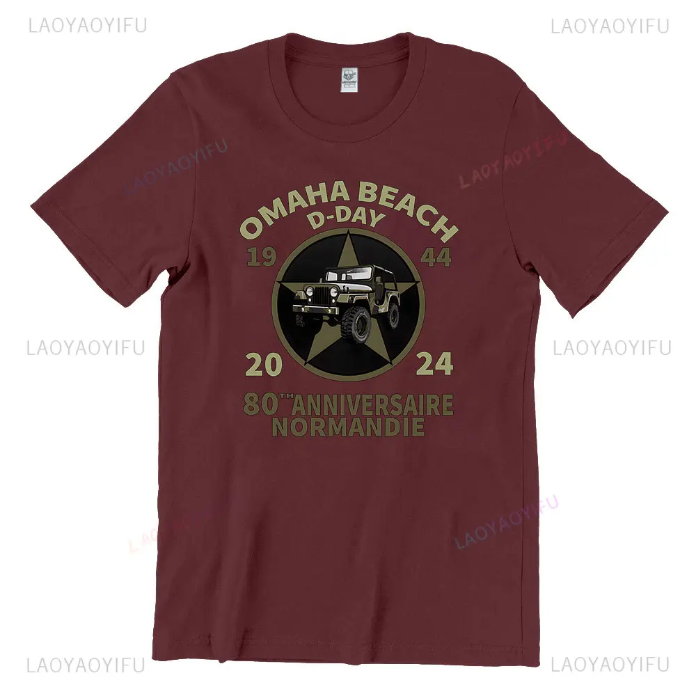 D-Day Shirt Omaha Beach Normandy Landings 80th Anniversary 1944-2024 Veteran Retro Cotton T-Shirt Gift Remembrance Day Tee