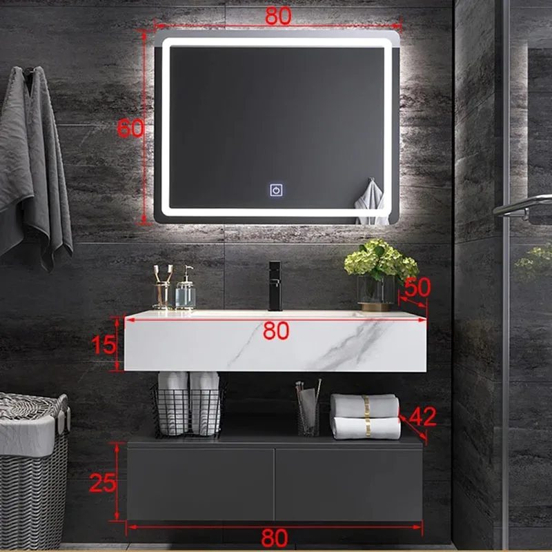 

Stone Slab Integrated Basin Cabinet High-end Bathroom For Home Use Mirror Toilet Washbasin Hand Wash Combination Hotel Modern